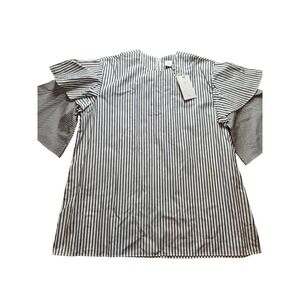 Second Sight NYC Striped Ruffle Sleeve Cotton Top Black White Size 2 NWT
